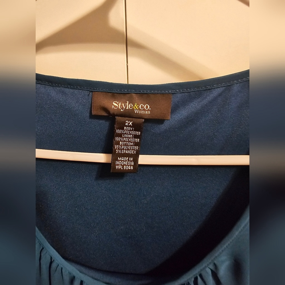 Style & Co Teal Blouse with Sheer Sleeves 2x - Picture 2 of 4